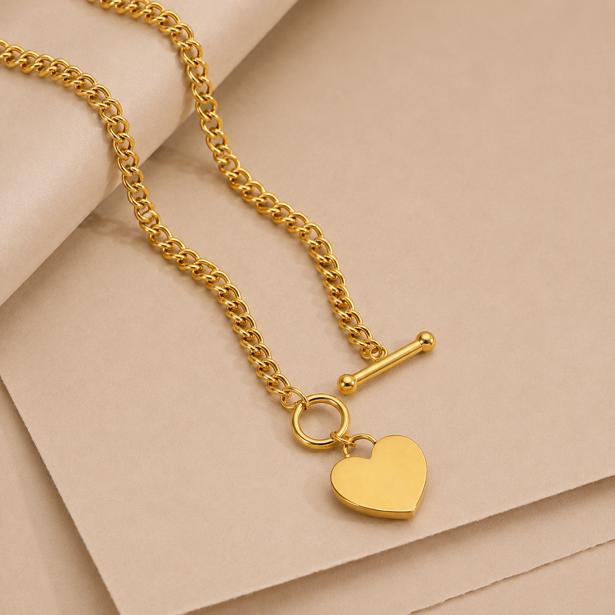 Heart Pendant Toggle Chain Necklace